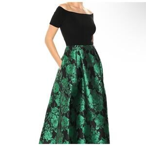 Alex Evenings Formal Dress A line Green Floral Size 10 Petite